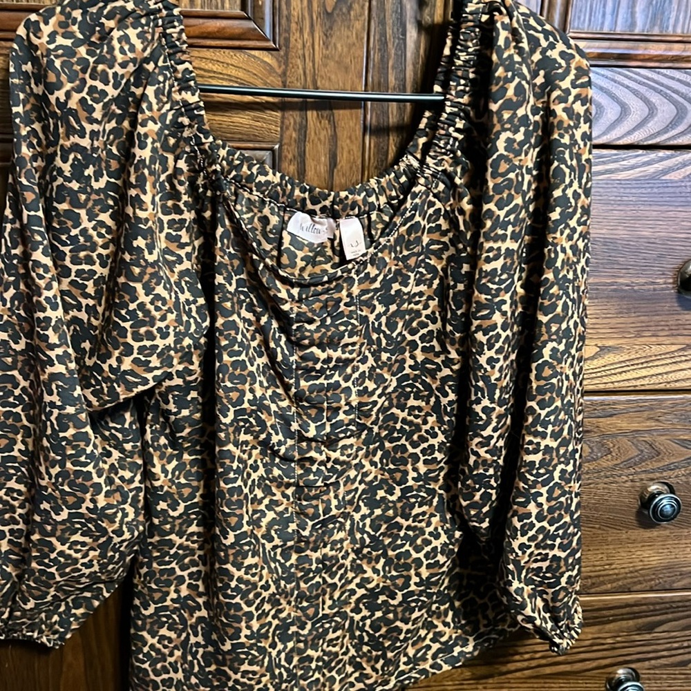 Brown leopard shoulder or crop top blouse